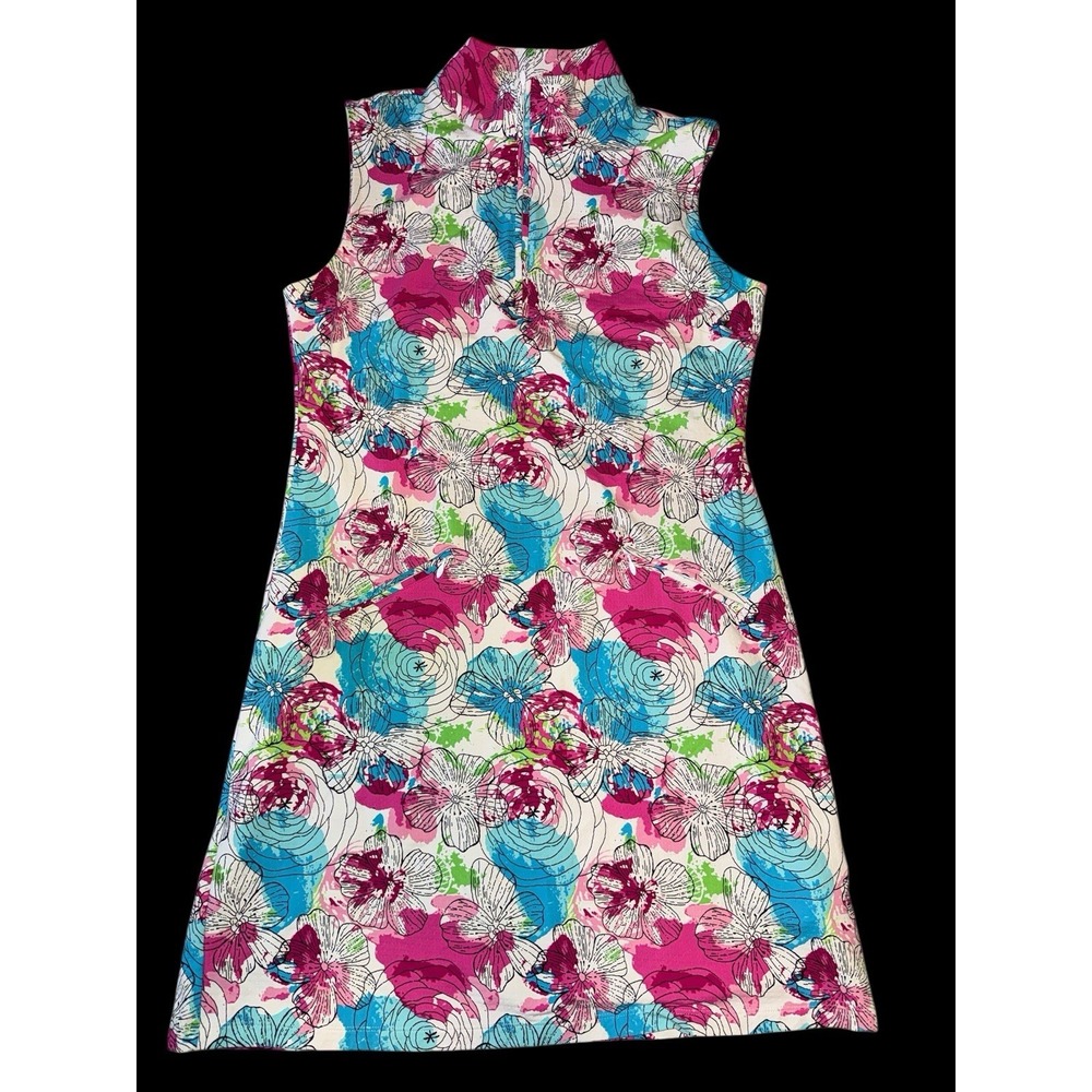 IBKUL Paddy Hot Multicolor Golf Dress Sleeveless Mock Neck Pickleball UPF Sz M - Picture 1 of 10